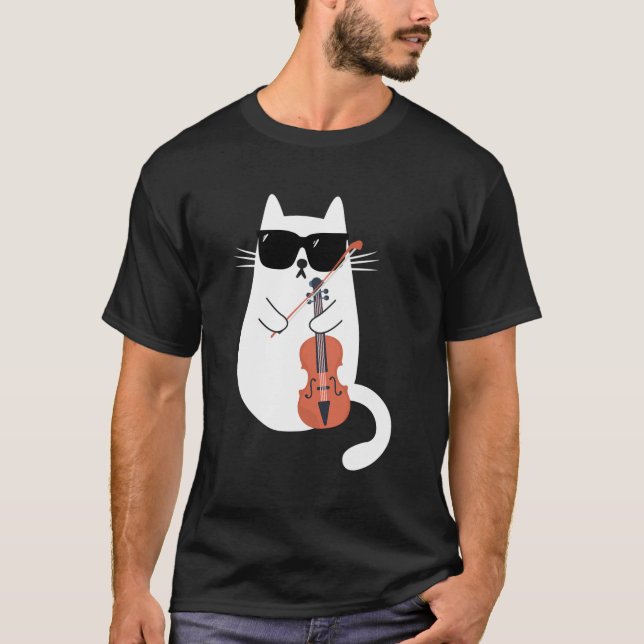 T-shirt Chat Portant des lunettes de soleil Jouer Violon V (Devant)