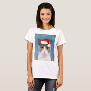 T-shirt Chat portant le Santa Hat Portrait de Noël