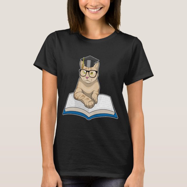 T-shirt Chat Professeur Vols de livre (Devant)