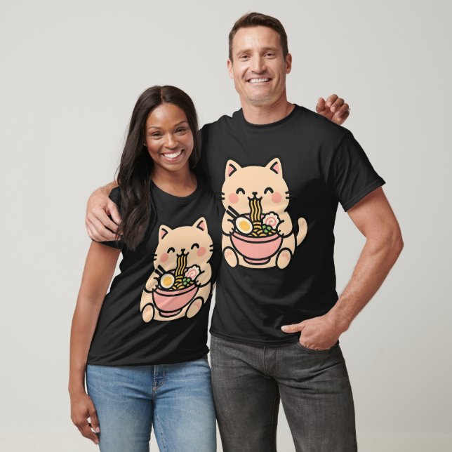 T-shirt Chat Profitant Du Ramen Bowl (Unisexe)