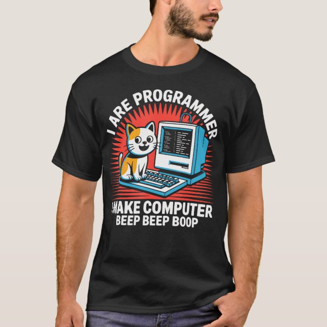 T-shirt Chat programmeur codeur ordinateur (Devant)