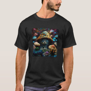 T-shirt Chat Psychedelique Dans La Forêt De Champignons