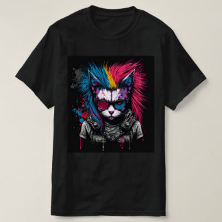 T-shirt Chat punk coloré