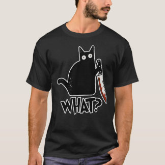 T-shirt Chat Quel Chat Noir Meurtrier Avec Couteau Cadeau 