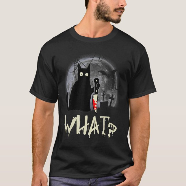 T-shirt Chat Quel Chat Noir Meurtrier Avec Couteau Hallowe (Devant)