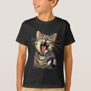 T-shirt Chat qui chante avec un costume de micro karaoke