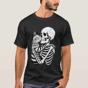 T-shirt Chat qui étreint un squelette Mignon Amoureux de c