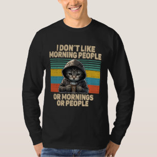 T-shirt Chat qui n'aime pas les gens du matin avec du café