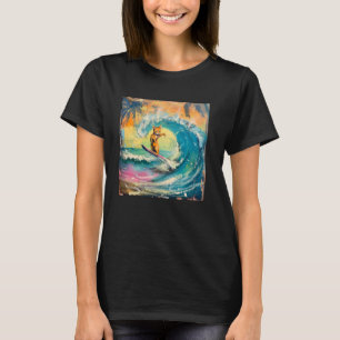 T-shirt Chat qui surfe sur une vague de l'océan, graffiti 