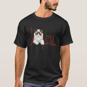 T-shirt Chat Ragdoll Rythme Cardiaque ECG J'aime Mon Chat