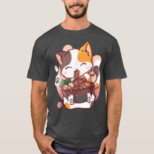 T-shirt Chat Ramen Bowl Anime nouilles japonaises Kawaii N