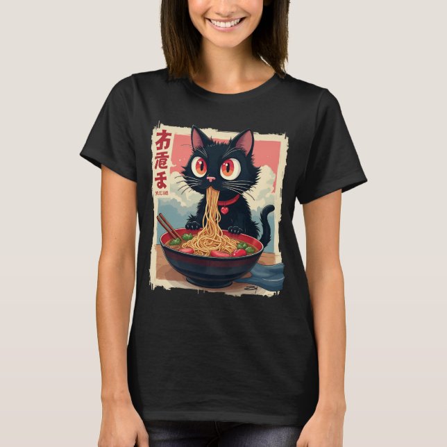T-shirt Chat Ramen Japonais Drôle Tee - shirts Graphiques  (Devant)