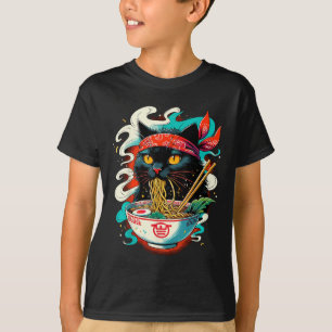 T-shirt Chat Ramen Noodle japonais Anime Kawaii Chat
