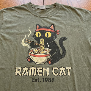 T-shirt Chat Ramen Vintage Drôle Nouilles Japonaises Chat