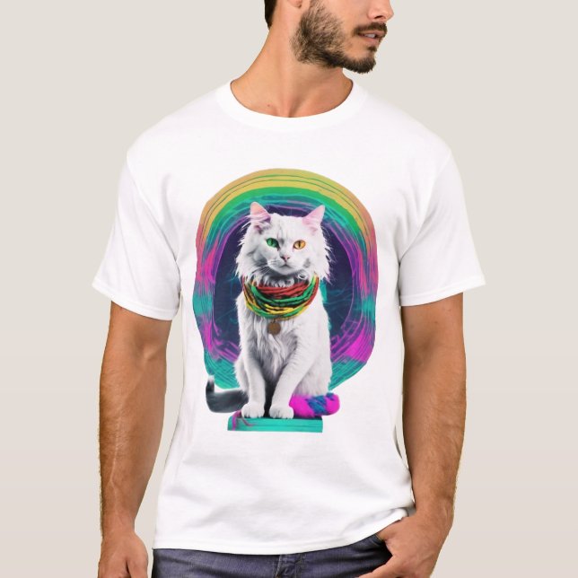 T-shirt Chat rastafarien mystique en Vaporwave (Devant)