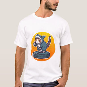 T-shirt Chat Requin Drôle sur Aspirateur Robot Art Rétro M