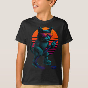 T-shirt Chat Rétro Avec Bâton De Glace Joueur De Hockey Su