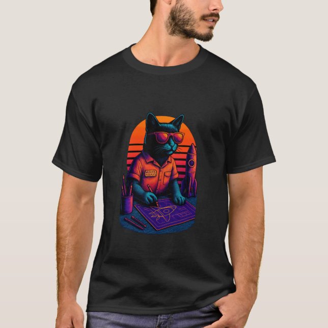 T-shirt Chat Rétro Avec Compétences Spatiales De Fusée Ing (Devant)