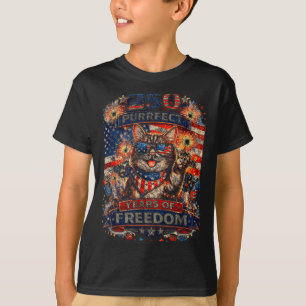 T-shirt Chat Rétro Cool 250 Ans Patriotique Américain
