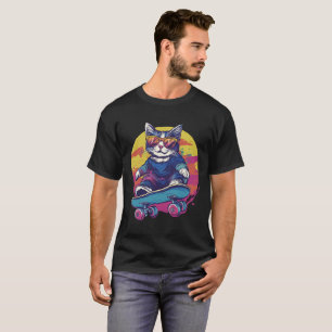 T-shirt Chat Retro Skater Avec des lunettes de soleil Cool