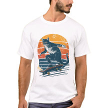 Chat Rétro Skateur Vintage sur Skateboard Coucher