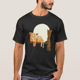 T-shirt Chat rêveur à la pleine lune dormant nuit de lune 