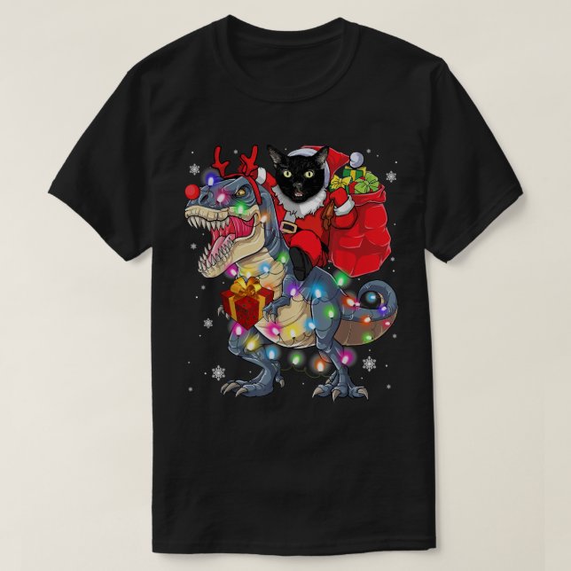 T-shirt Chat Riding A Dinosaur T Rex Cadeaux de Noël Class (Design devant)