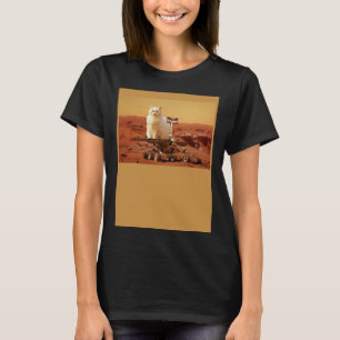 T-shirt Chat Riding Mars Rover sur paysage étranger