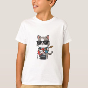 T-shirt Chat Rockeur Cool Guitare Électrique Enfants
