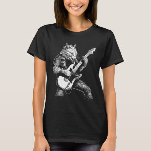 T-shirt Chat Rockstar à Whiskered Shredding the Strings