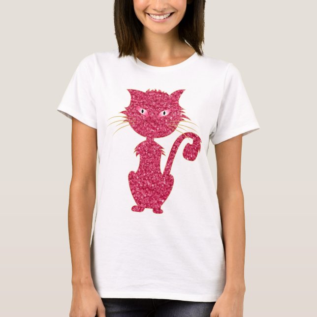 T-shirt Chat Rose Cute Avec Yeux Roses Fille Fashion Arwor (Devant)