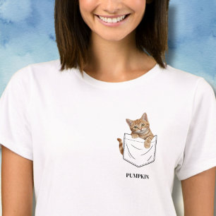 T-shirt Chat roux adorable dans le nom de poche