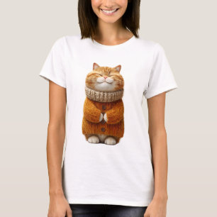 T-shirt Chat roux charmant en pull tricoté cosy 3D