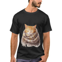 Chat roux douillet emmitouflé dans une écharpe cha