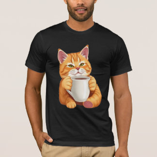 T-shirt Chat roux mignon buvant du café Graphique