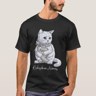 T-shirt Chat Ruban Argent Mois de la sensibilisation à la