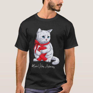 T-shirt Chat Ruban Rouge Mois de la Sensibilisation aux Vi