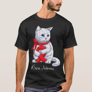 T-shirt Chat Ruban Rouge Mois de Sensibilisation à la Seps