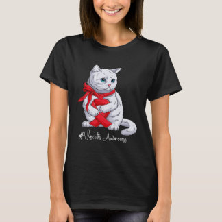 T-shirt Chat Ruban Rouge Mois de Sensibilisation à la Vasc