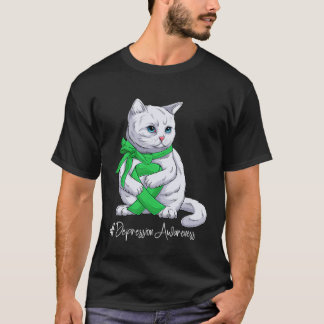 T-shirt Chat Ruban Vert Mois de Sensibilisation à la Dépre