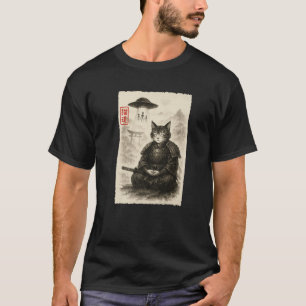 T-shirt Chat Samouraï Alien UFO Drôle Invasion Meme Sumi e