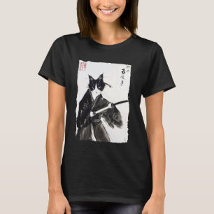 T-shirt Chat Samouraï Art à l'encre japonaise Katana guerr