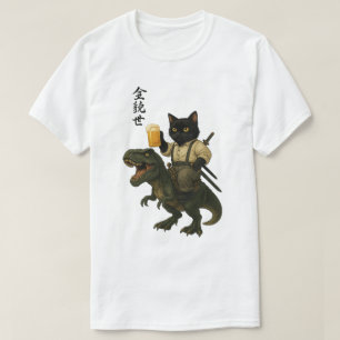 T-shirt Chat Samouraï avec Bière & T-Rex   Art Japonais Ré