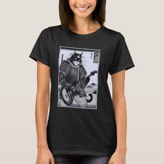 T-shirt Chat Samouraï Japonais Jouant de la Guitare Électr