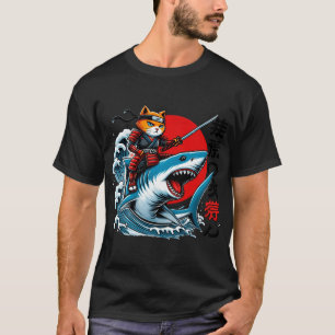 T-shirt Chat Samouraï Ninja Art Japonais Chat Requin Kanag