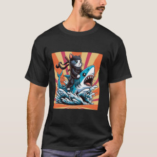T-shirt Chat Samouraï Ninja Rétro Requin Chat Japonais Kan