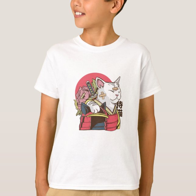 T-shirt Chat Samurai - Chat Vaporwave (Devant)