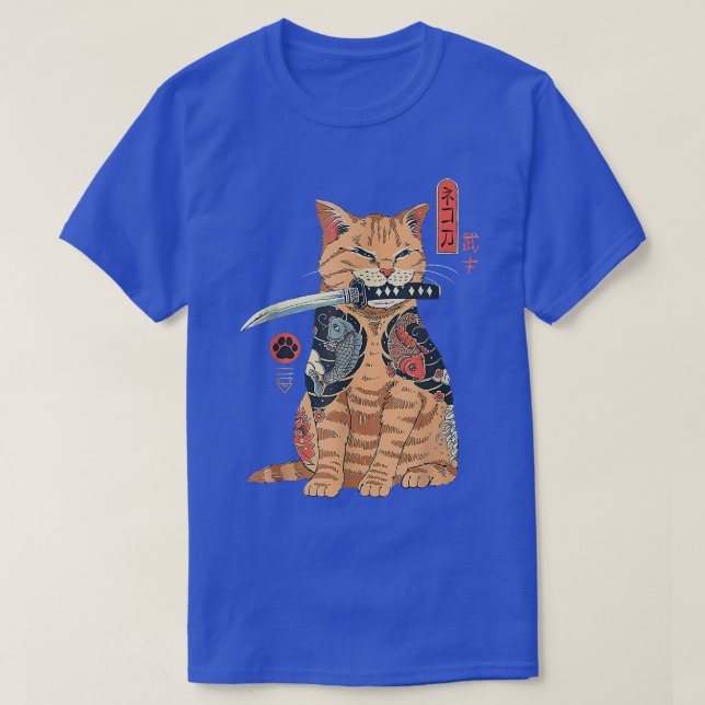 T-shirt Chat Samurai Japonais Samurai Ninja Chat Kawaii Ta (Design devant)