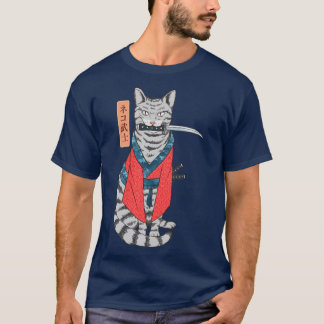 T-shirt Chat Samurai Katana Épée Et Kanji Japonais
