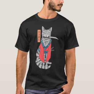 T-shirt Chat Samurai Katana Épée Et Kanji Japonais